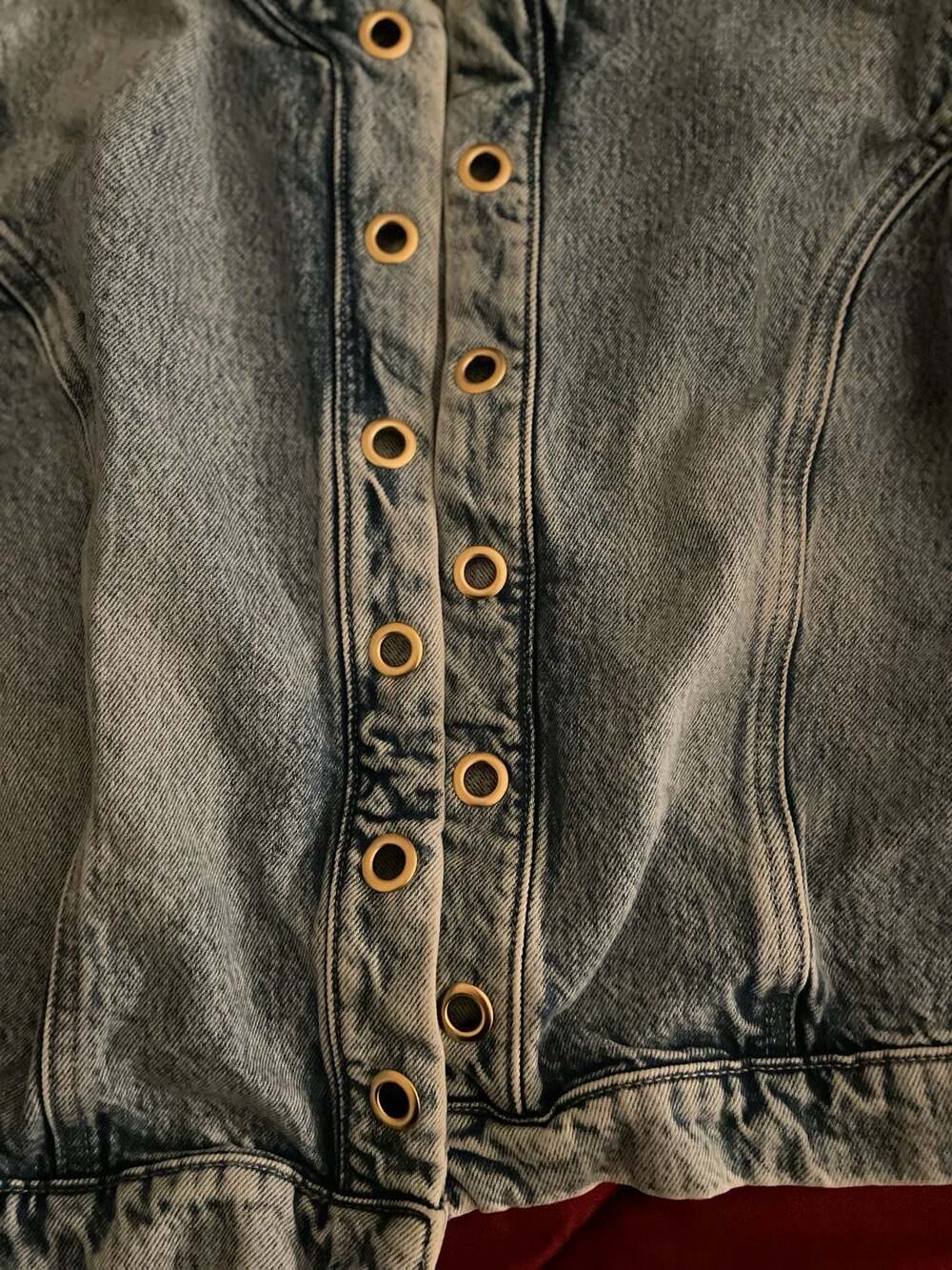 Michael Michael Kors Acid Wash Denim Grommet Button-Front Jacket - Picture 2 of 10